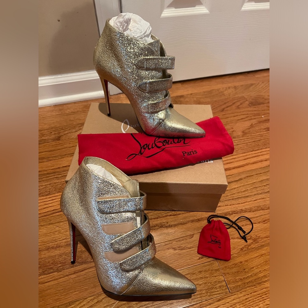 Christian Louboutin 100mm Platine Gold Triniboot Metallic Boot 41